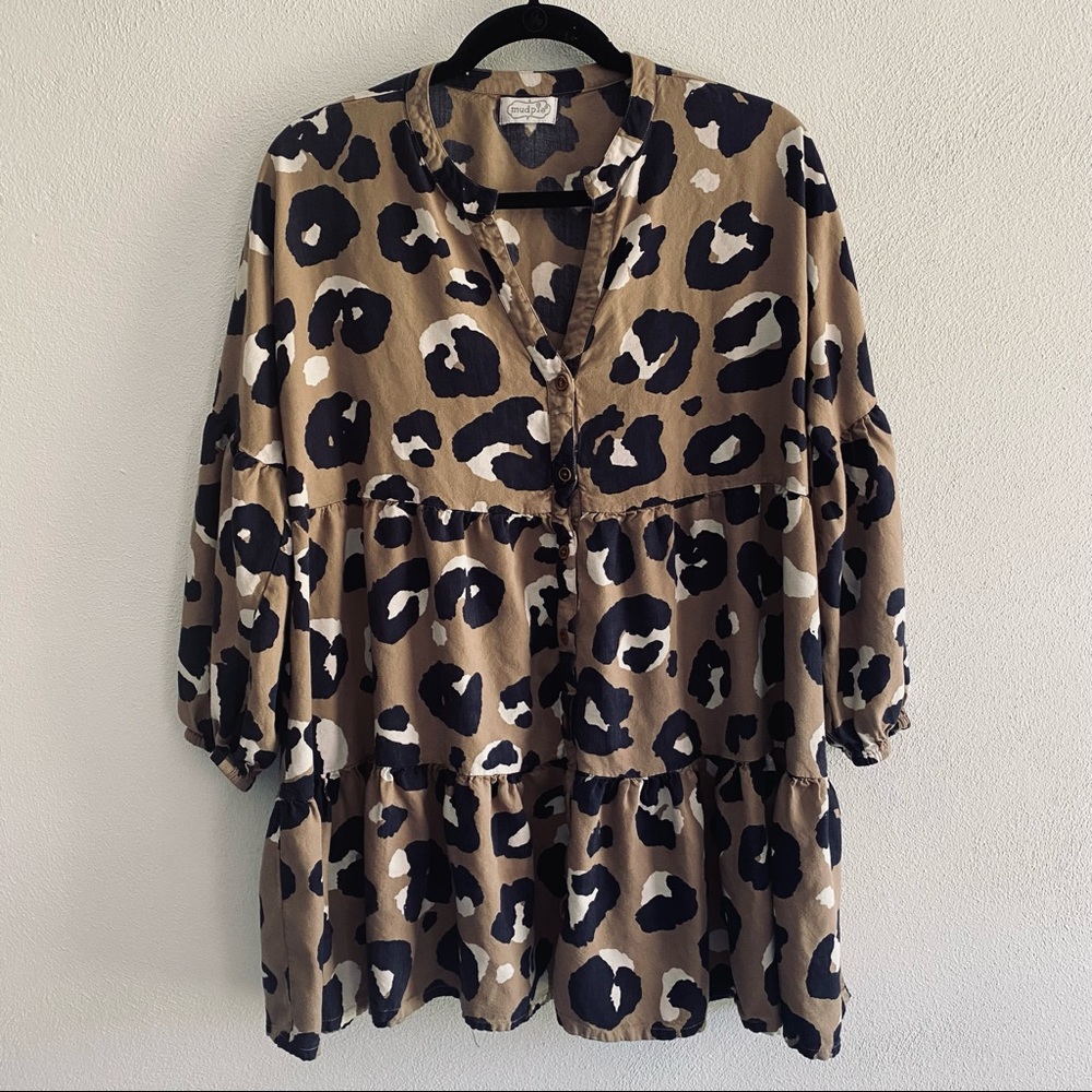 Mud Pie cheetah print babydoll button down dress